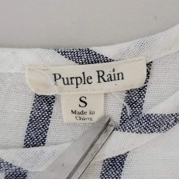 Purple Rain Striped Crop Top‎ Short Sleeves Womans Size Small White Blue - Picture 9 of 12